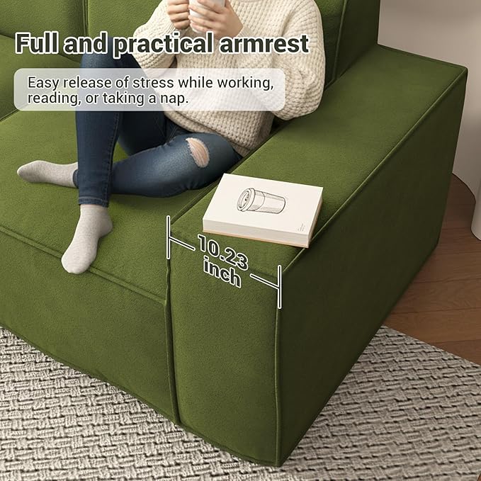 Cloud Modular Sectional Sofa Boneless Couch Sectional Couches with Deep Seat Loveseat Couch for Living Room Chenille Memory Foam Sofas No Assembly RequiredGreen