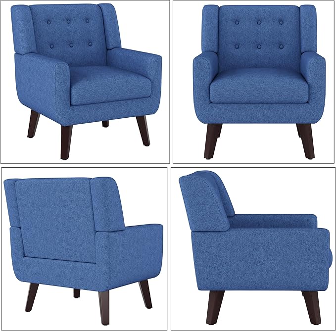 Linen Fabric Living Room Chairs Accent Chair Mid Century Modern Armchair for Living Room Bedroom Button Tufted Upholstered Comfy Reading SofasVanity Chair (2 Navy)