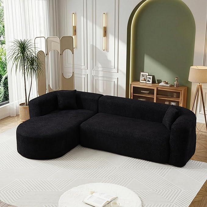 110 Inch Boneless Couches for Living Room Modern Modular Sectional Curved Sofa with Chaise Minimalist L-Shape Cloud Sectional Couch No Assembly Required (Black Left-Facing Chaise)