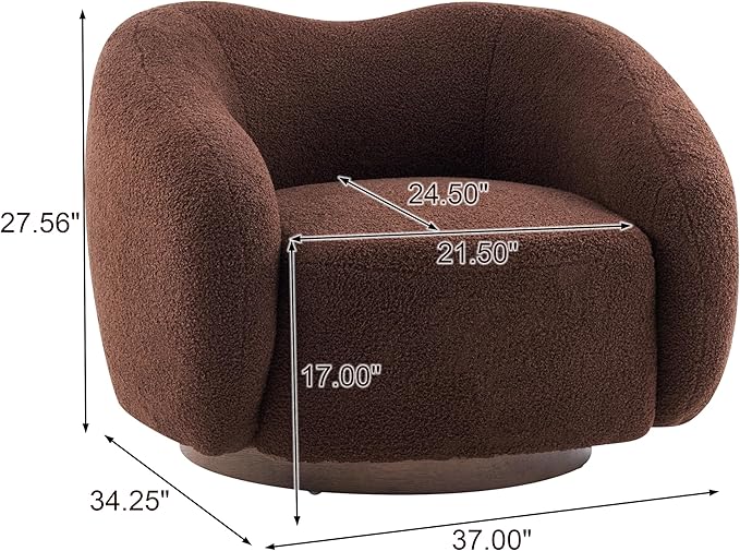 Christopher Knight Home Beckie Boucle Upholstered 360° Swivel Accent Chair Living Room Barrel Swivel Chair with Wooden Base Modern Club Chair with Rotation Dark Brown