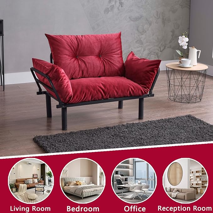 49 Mini Couch with Mattress Included Small Loveseat Sofa Chair for Small Space Oversized Accent Chair and a Half Metal Frame (Red)