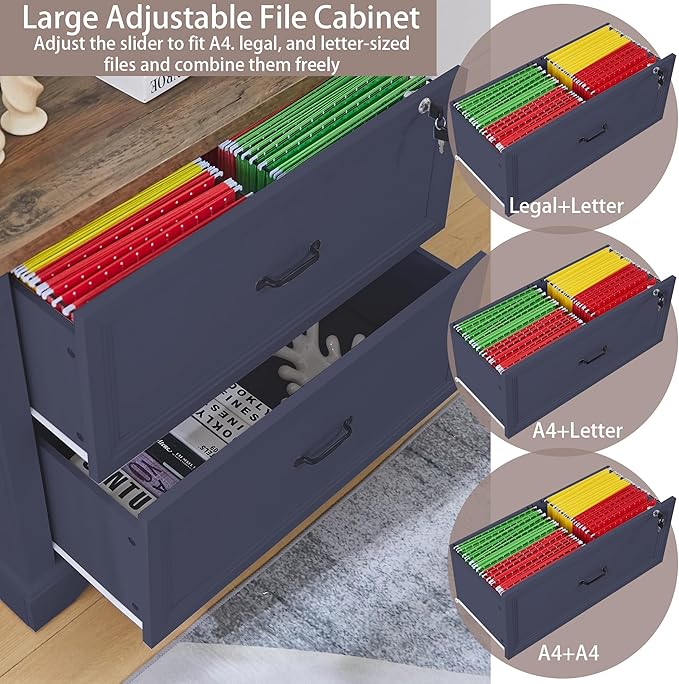 34.6 Farmhouse File CabinetWood File Cabinet with Hanging File FoldersTop Drawer LockableLateral Filing Cabinet for Home Office Compatible with Letter/Legal/A4 Size (2)