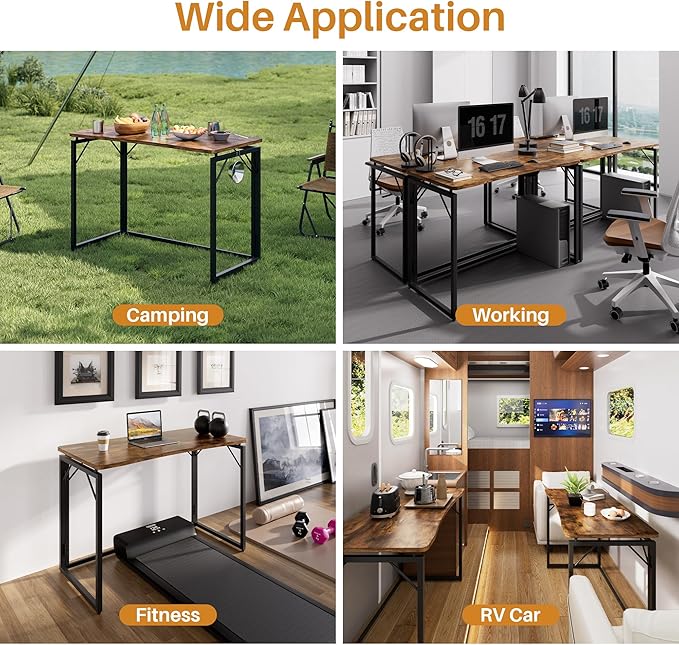 JOYMOOP Folding Desk Rustic Brown - 31.5 No Assembly Small Foldable Desk for Home Office Wooden Top Folding Computer Desk for Working Writing Studying