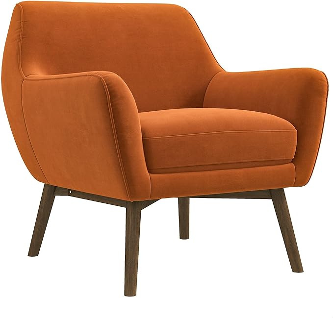 GDFStudio Mid-Century Modern Comfy Accent Chair Upholstered Boucle Lounge Vanity Chair with Back &amp Solid Wood Legs Armchair Sofa Chair for Bedroom Living Room Makeup Burnt Orange &amp Brown