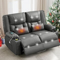 Grey Leather Reclining Loveseat with Massage/Heat/Pillow/USB/Cup Holders Oversized Loveseat Recliner for Living Room Manual Reclining Sofa for Adults 700 Lbs Capacity (Grey)
