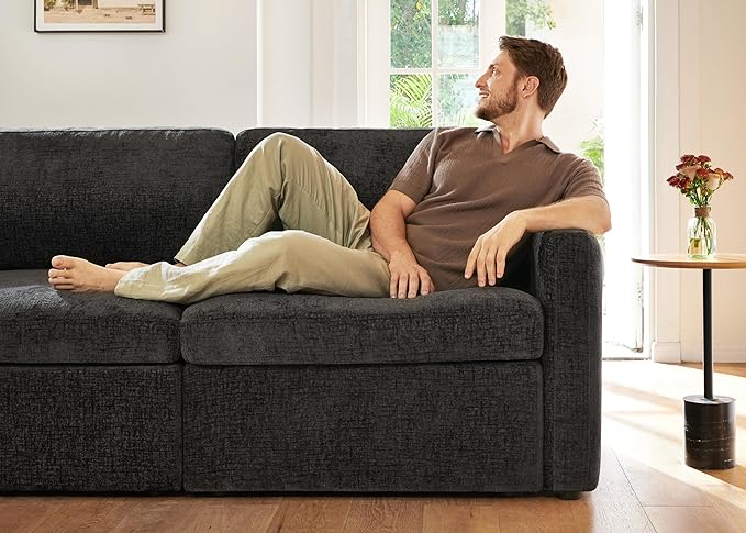 HONBAY Modular Sectional Couch with Storage Seats L Shaped Sectional Sofa with Storage Chenille Sectional Couches for Living Room Grey