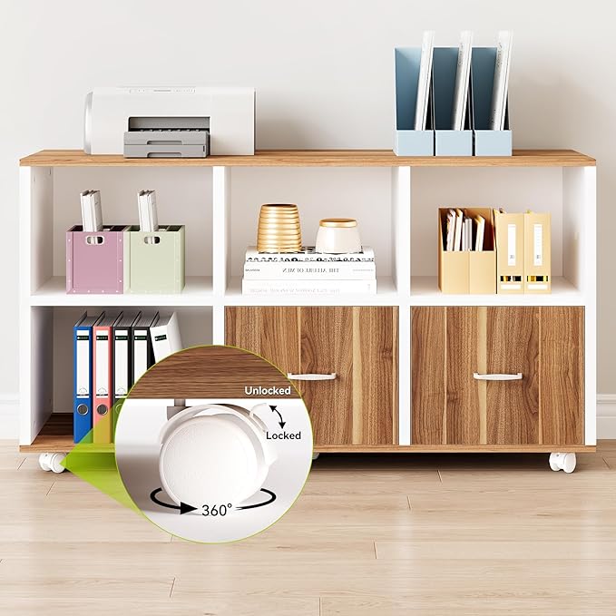LITTLE TREE 63 Office Desk and 47 File Drawer Cabinet Large Computer Desk Study Writing Desk Workstation for Home Office