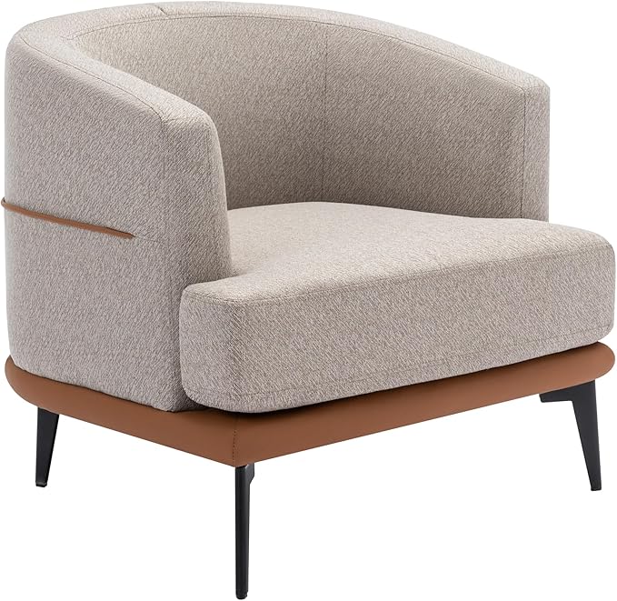 Modern Two-Tone Barrel Fabric Chair Upholstered Round Armchair for Living Room Bedroom Reading Room (Burnt Orange)