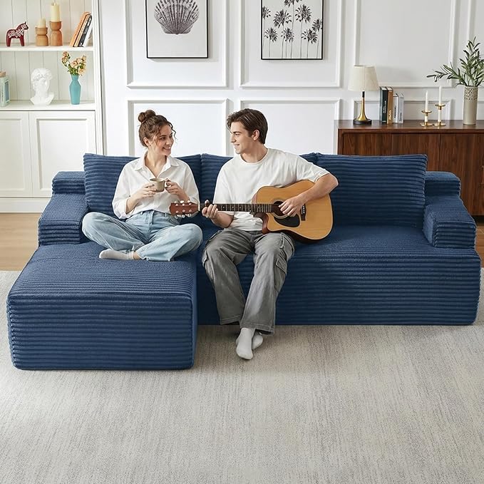 96 Cloud Sectional Couch with L-Shape Chaise Modular Comfy Sofa Chaise Longue Upholstered Corduroy Couches Sleeper with Deep Seat for Living Room Bedroom No Assembly Required(Blue Left Facing)