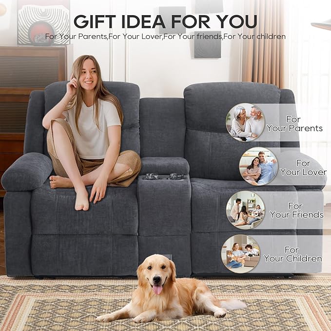 Recliner Sofa Reclining Loveseat Sofa with Massage &amp Heat Reclining Couch with Side Pockets Extra Storage Cup Holders for Living Room