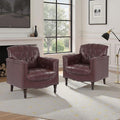 Faux Leather Accent Chair PU Leather Modern Comfy Upholstered Armchair with Wood Legs &amp Nailhead Trim for Living Room Bedroom (RedSet of 2)