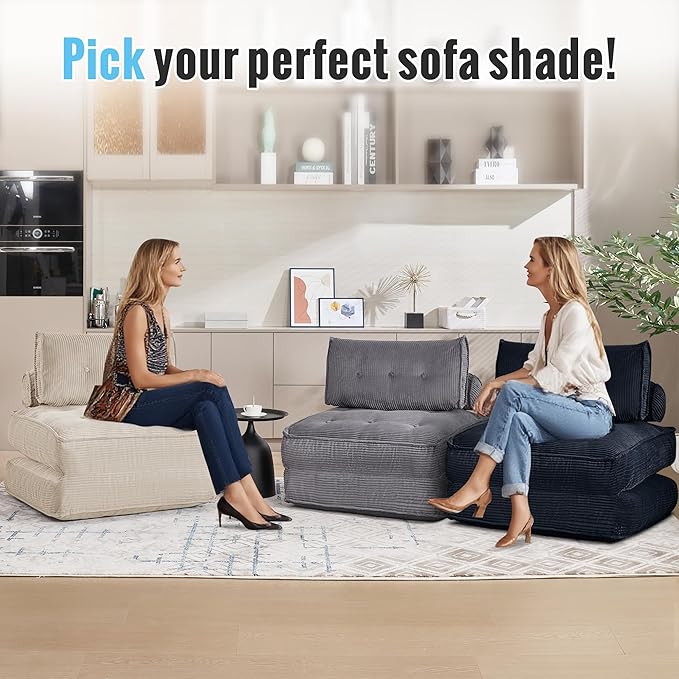 Folding Sofa Bed Convertible Sleeper Chair 33 with Pillow Futon Boneless Couch with Back Support Small Couch for Living Room(Grey Double)