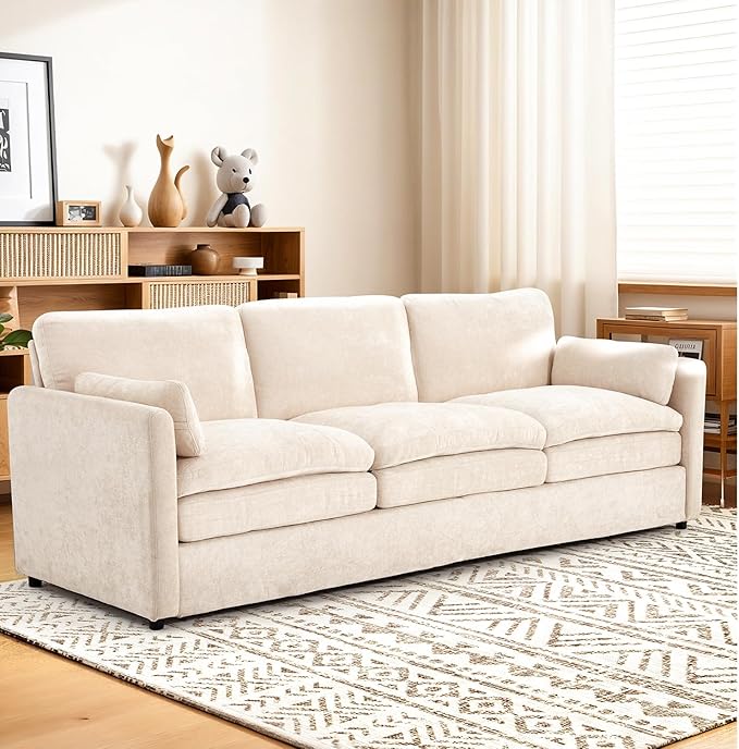 Esright 89'' Cloud Couches for Living Room 3 Seats Sectional Sofa Couch Chenille Modular Couch Sofa with Removable Pillows Oversized Modern Cozy for Studio Apartment Cream White