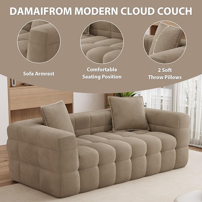 68.7 Loveseat Boneless CouchComfy Cloud Sectional Sofa with Deep SeatModern Upholstered Chenille Love Seat Sofa Small Couches for Living Room No Assembly Required Tufted Sofas Light Brown