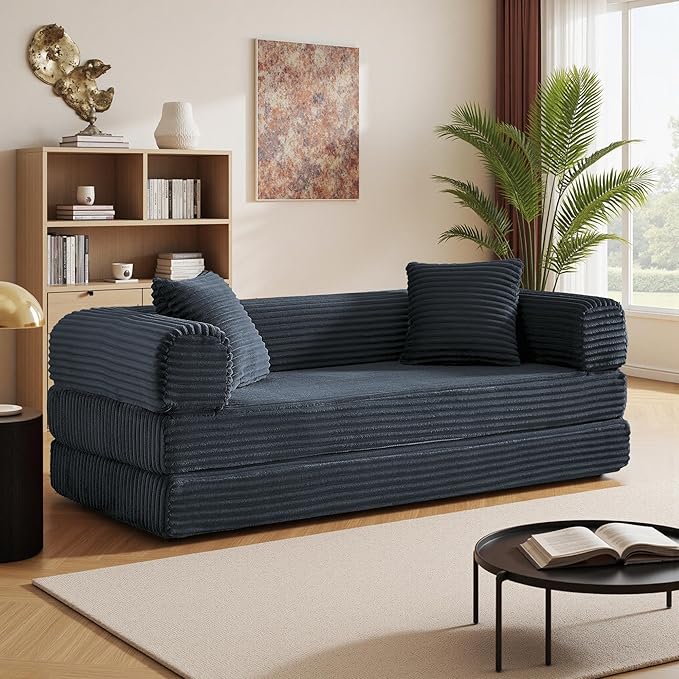 Boneless Couch Versatile Couches for Living Room No-Install Sofa Bed Corduroy Futon Soft Cloud Couch with Pillows for Bedroom Game Movie