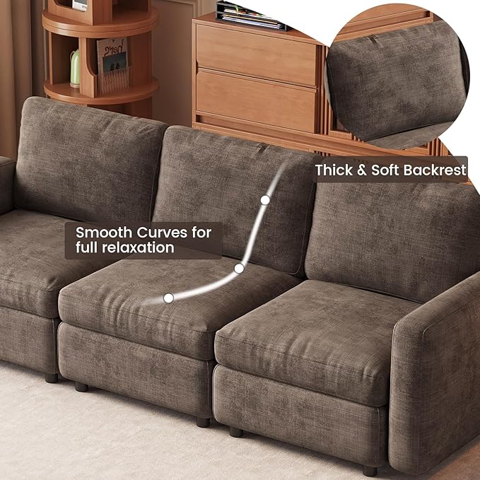 Loveseat Modular Sectional Sofa 2 Seat Sofa Modern Sectional Couches with Deep Seats for Living Room Upholstered Couch with Soft Backrest 63.38 L Brown (No Ottoman)