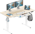 SHW 55 x 28 Inches Electric Height Adjustable Standing Desk with Drawer and Memory Preset Maple