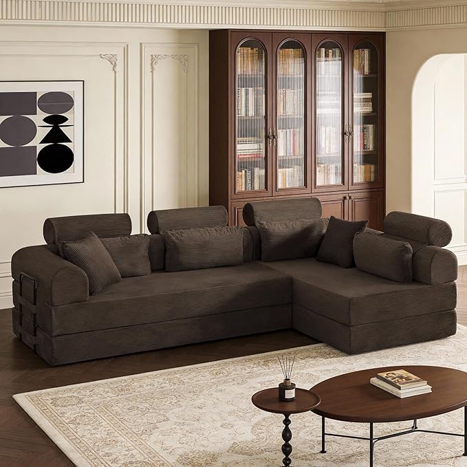 KEIKI 106 4Seat Modular Sectional Corduroy Sofa Couch for Rustic Home Apartment Living Family Friendly Rustic Homeowners Soft Plush Comfortable Cozy Relaxing Lounge Contemporary Design Brown