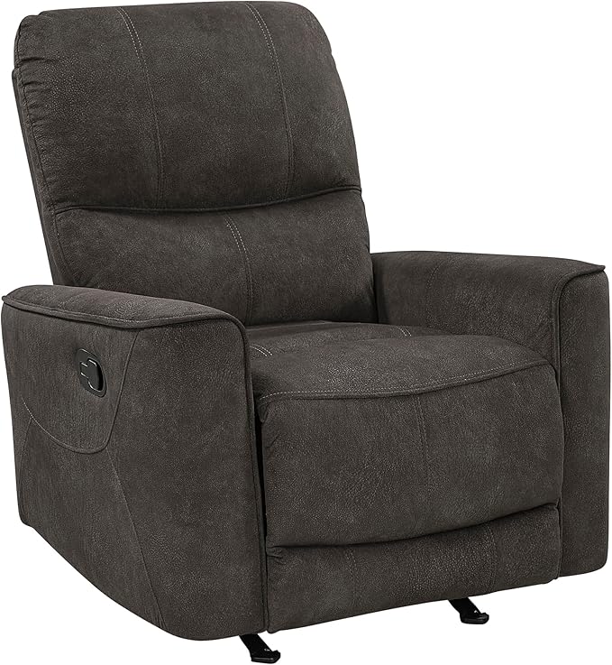 Lexicon Manual Rocker Recliner Chair Polished Microfiber Manual Reclining Chair with Overstuffed Backrest Comfy Nursery Recliner for Living Room/Office/Bedroom/Apartment Easy Assembly Chocolate