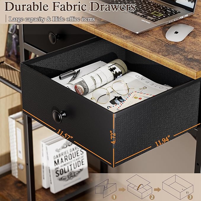 Small Computer Desk 36 Inch Writing Desk with Drawers &amp Storage Shelves Home Office Writing Desk for Small Spaces Bedroom Living Room Dorm Rustic Brown