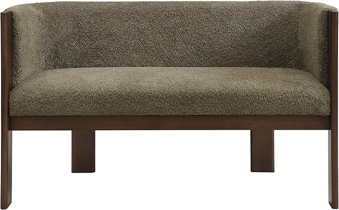 Christopher Knight Home Zudan Modern Boucle Upholstered Loveseat Sofa with Rubberwood Frame Comfy 2-Seater Sofa Couch and Flat-Panel Legs Love Seat Couches for Living Room Green + Walnut