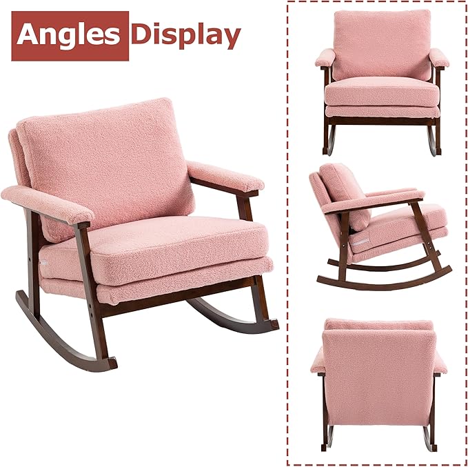 WakZero Accent Chair Comfy Rocking Nursery Armchair Glider Rocker Mid Century Modern Accent Chairs Upholstered for Living Room/Bedroom