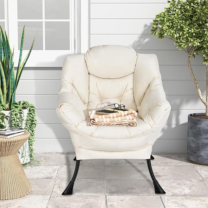 Single Lazy Sofa Chair Modern Lounge Chair Indoor w/Armrests &amp Side Storage Pocket Upholstered Comfy Reading Chair for Bedroom Living Room Office
