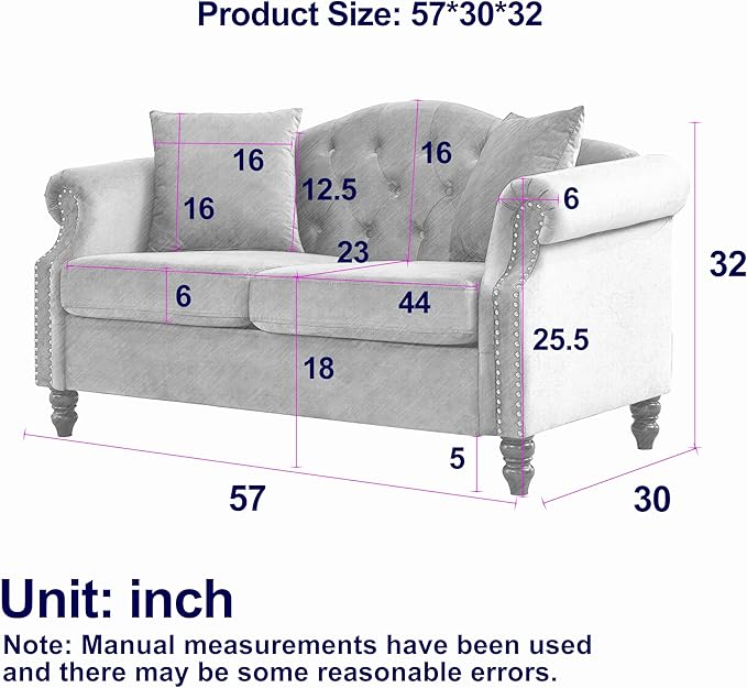 Modern Velvet Loveseat 57 Inch Sectional Couch Luxury 2 Seater Deep Couch with NailheadUpholstered Sofa for Living Room Bedroom Apartment