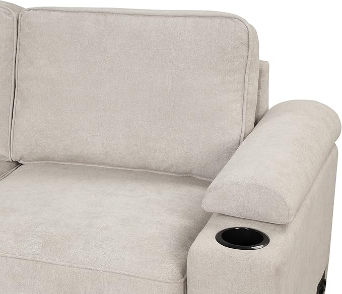 Linen L-shape Reversible Sleeper Sectional Sofa Couch with Storage Ottoman 2 in 1 Pull Out Convertible Sofa Bed with Cup Holders and USB Charging Port for Living Room Apartment Office (Beige-LI)