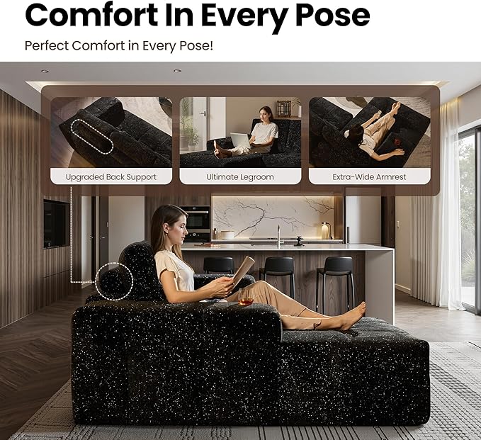 114 Cloud Sectional Couches with OttomanU Shaped Boneless Couch in A BoxDeep Seat Modular Sectional Sofa with Comfy Chaise No Assembly RequiredBlack