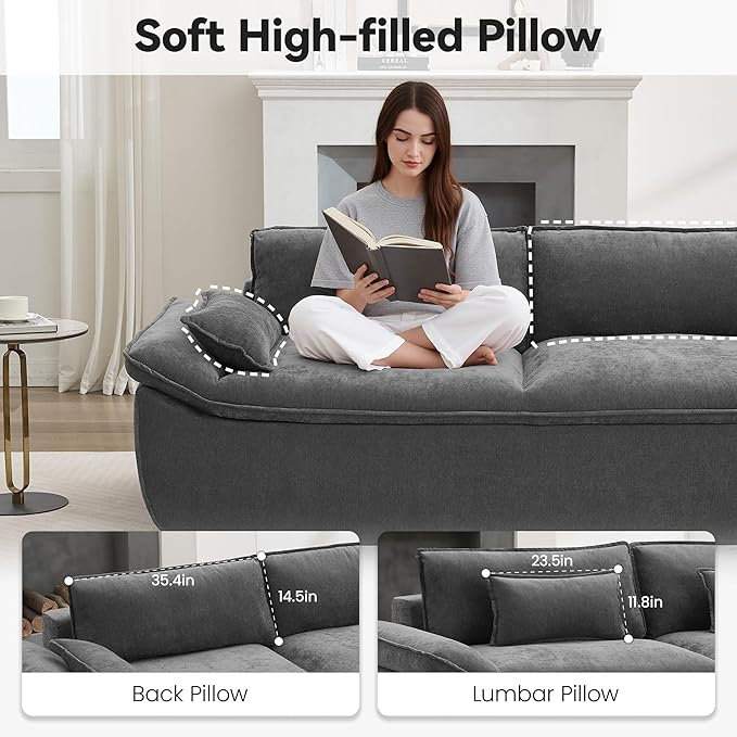 89 Cloud Boneless Loveseat Sofa Couch Deep Seat Love Seat Sofa with Lumbar Pillow 2-Seater Compressed Couches for Living Room Chenille Grey