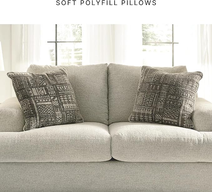 Signature Design by Ashley Soletren Contemporary Chenille Loveseat with 2 Accent Pillows Off-White