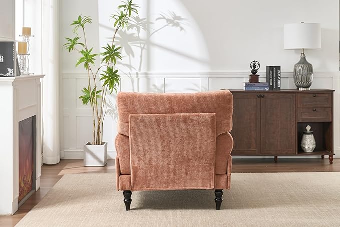 51'' Chaise Lounge Chair Indoor Accent Upholstered Reading Side Armchair Comfy Leisure Sleeper Sofa Chair Chenille Recliner Arm Chairs for Living Room &amp Bedroom Easy Assembly (Orange) | Modern