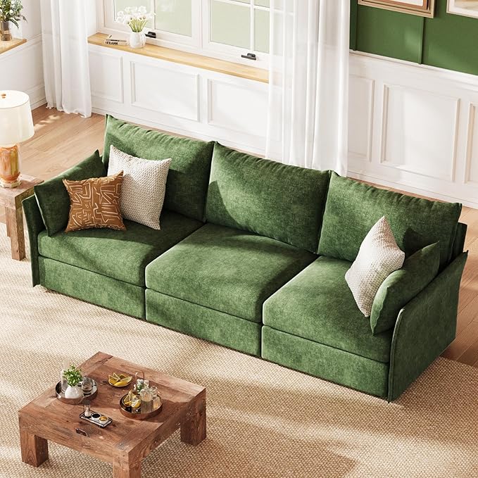 ABCASA 102.6 Sectional Couches for Living Room Oversized 3-Seater Comfy Green Couch with Pet-Friendly Removable Backrest Cover 24.5 Deep Seat Mid-Century Sectional Sofa for Bedroom Apartment
