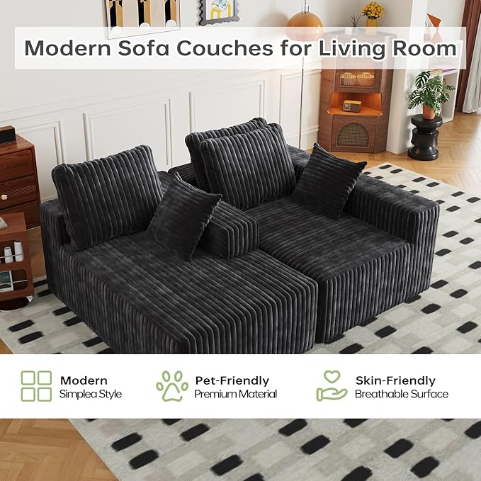 96 Cloud Sectional Couch with L-Shape Chaise4 Seat Modern Modular Sofa with Side PocketsUpholstered Couches for Living Room Bedroom Boneless CouchNo Assembly Required
