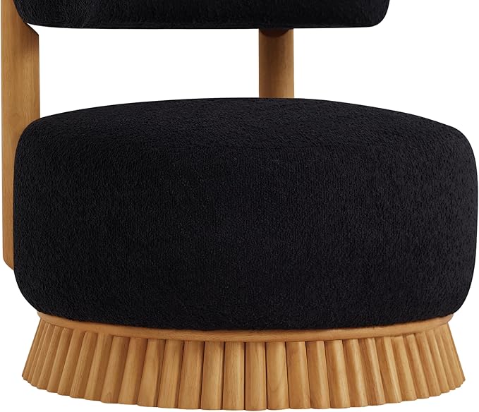 Christopher Knight Home Eloise Modern Accent Chair for Living Room Boucle Upholstered Single Lounge Sofa Chair with Wooden Frame Comfy Reading Chair for Bedroom Black+Natural