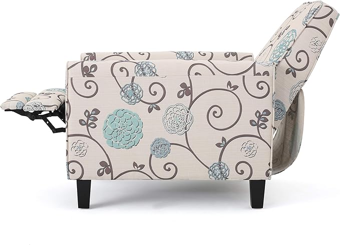 Christopher Knight Home Emmie Fabric Recliner (Set of 2) Light Beige with Blue Floral Dark Brown