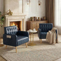 Leather Accent Chair Set of 2 Mid-Century Modern Tufted Living Room Chair with Wooden Legs and Side Pocket Cozy Office Reading Chair Comfy Armchair for Living Room Waiting Room
