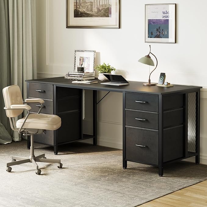 ODK 63 inch Computer Desk with File Drawers Cabinet Modern Office Desk with Large Storage for Home Office Study Gaming Black