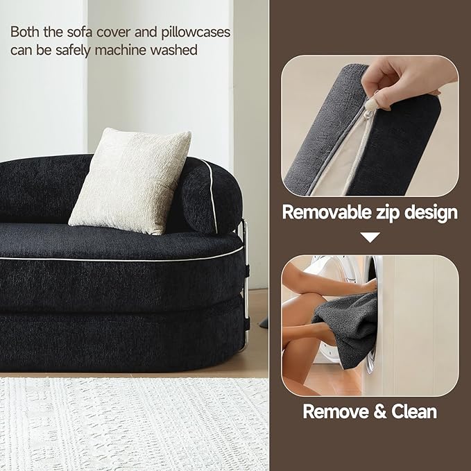 Convertible Sofa Bed with Fixed-Shape Frame 4-in-1 Combination Folding Pull Out Couch Futon Couch in a Box Modular Floor Sleeper Sofa Bed for Living Room Bedroom (2 Pillows Black) ﻿