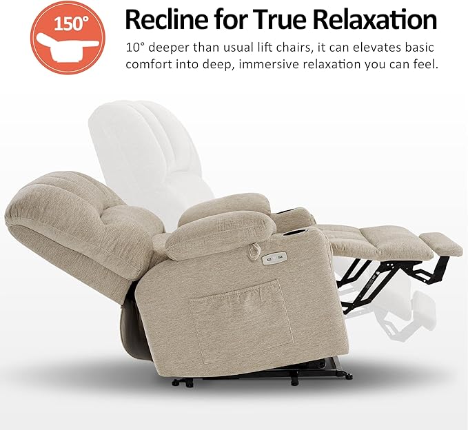 MCombo Power Lift Recliner Chair for Elderly Lift Chair with Heat and Massage Extra Wide Lift Recliner for Big People Fabric R7096 (Medium-Wide Beige)