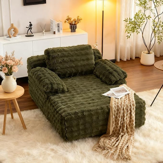 VINGLI 67.7 Oversized Chaise Lounge Chair Indoor Reading Chairs Comfy Bubble Fleece Upholstered Boneless Sofa Bed Sleeper Sofa Cloud Couches for Living Room Bedroom Play Room (Green)