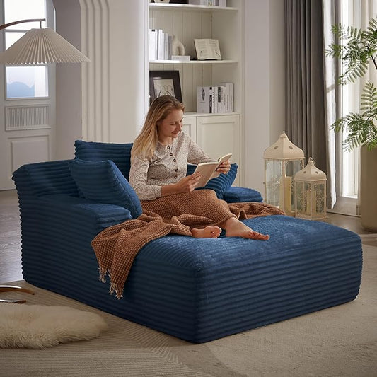 KEIKI 67 Oversized Chaise Lounge Chair Indoor Deep Seat Corduroy Cloud Couch Sleeper Sofa Bed with Pillows Cozy Lounge Sofa for Gaming Room Movie Night Relaxing No Assembly Required
