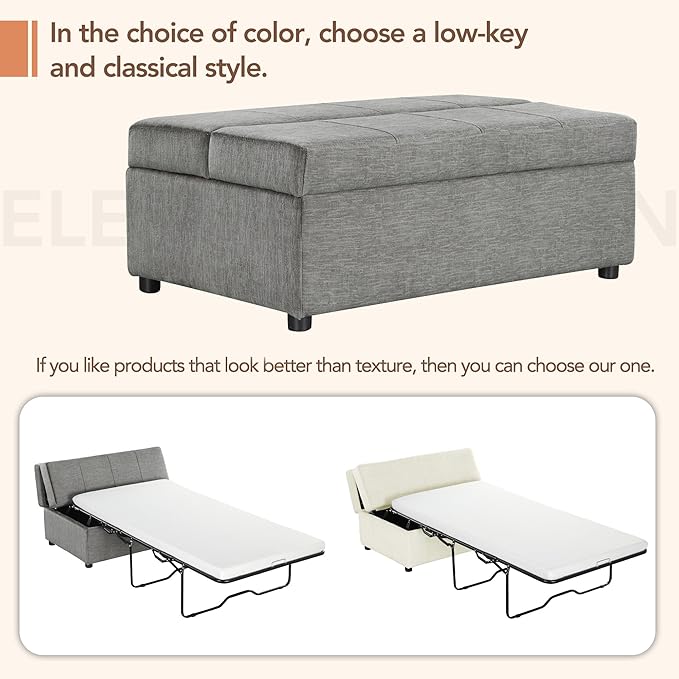 46 Ottoman Folding Bed Twin Size Convertible Ottoman Pull Out Bed with Memory Mattress Foldable Sofa Beds Dual Use Guest Sleeper Couch for Living Room Bedroom Guest Room RV (Dark Gray+Chenille)
