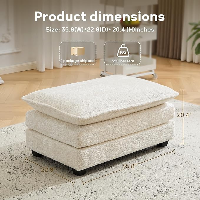 Ottoman for Modular Sectional Sofa Deep Seat Ottoman for Living Room Bedroom and Entrance (Beige)