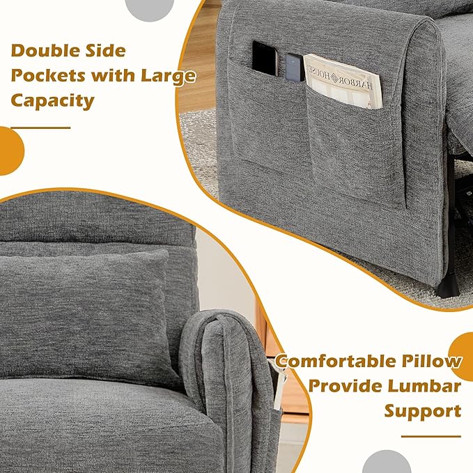 Power Recliner Chair Recliner Chairs for Adults with Memory Function Small Recliners for Small Spaces Electric Reclining Chair with Side Pockets Remote and Pillow Living Room Chenille