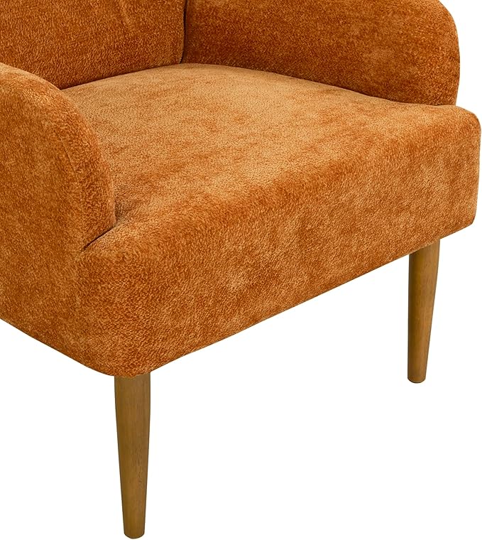 Chenille Armchair Modern Style Accent Chair with Wood Legs Comfy Design for Living Room Bedroom Office Orange