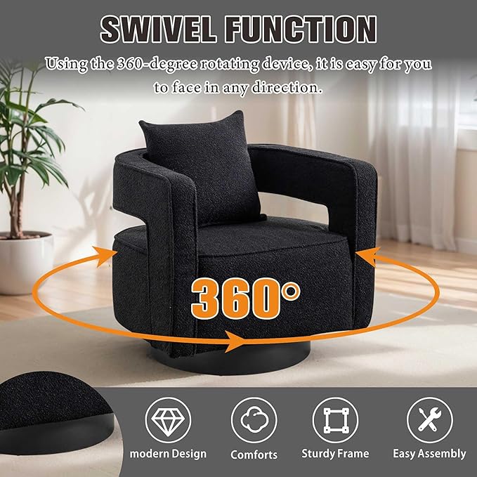 Mlmh &amp Kngwa 29 W Swivel Accent Barrel Chair Upholstered Boucle Round Arm Chair for Living Room BedroomBlack