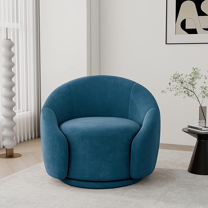 Swivel Barrel Accent Chair 360° Small Round Sofa Chair Comfy Modern Reading Armchair for Living Room Bedroom (Velvet Blue Set of 2)