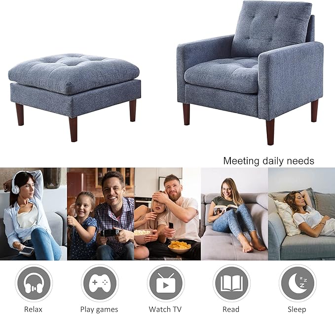 Modern Fabric Single Sofa Chair Living Room Chair Comfortable Armchair with Solid Wood Legs Tufted Chair for Reading or Lounging